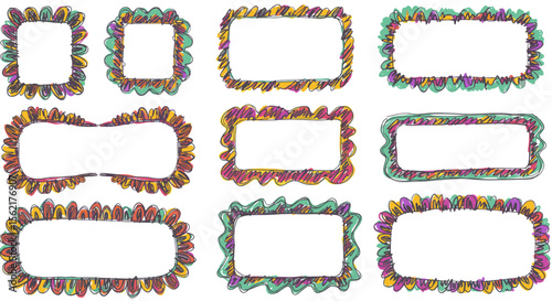 Colorful hand drawn floral frames vector illustration for design and decoration