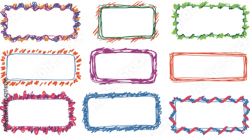 Hand drawn colorful doodle frames vector illustration for creative design projects