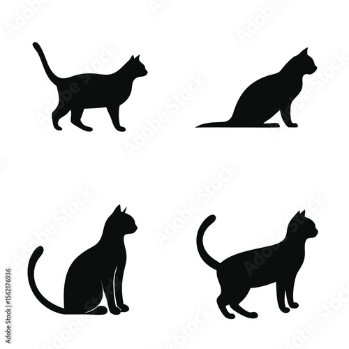Four Different Black Cat Silhouette Poses on a White Background