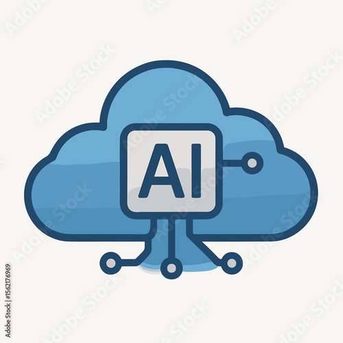Flat Style Cloud AI Technology Solution and Neural Network Icon