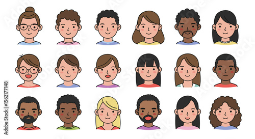 Diverse people faces vector illustration - cartoon avatar design for profiles