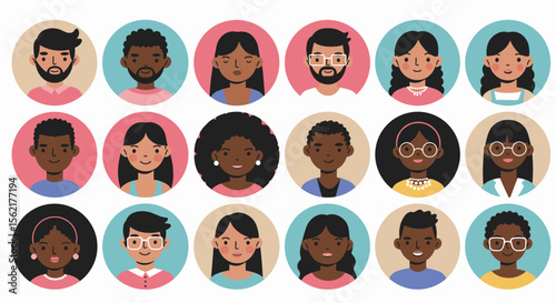 Diverse community portraits in flat style vector illustration for design and print