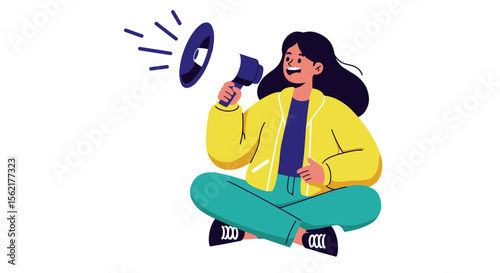 Woman announcing message with megaphone vector illustration for communication and marketing design