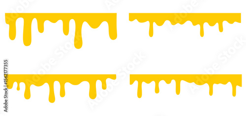 sweet amber honey melt droplets. Delicious nectar, amber melt, caramel syrup, or isolated lines of sauce vectors. Set of flow and drop of melted honey.