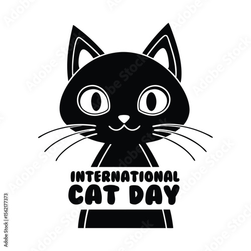 Black and White Illustration for International Cat Day Celebration
