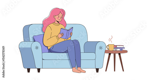 Cozy reading moment vector illustration in cartoon style for relaxation and comfort design
