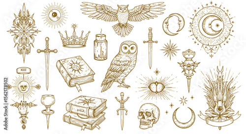 Mystical symbols vector illustration: vintage style for tattoo or esoteric design
