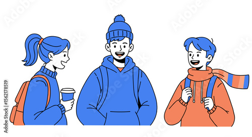 Winter friends gathering vector illustration in flat style for social media and print design