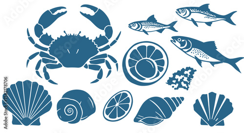 Seafood and ocean elements vector illustration: marine life design for nautical themes and decor