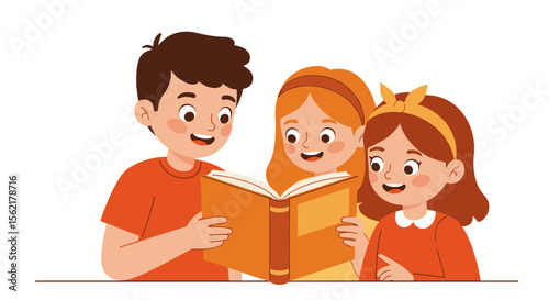 Kids enjoying storytime together vector illustration for children's book design