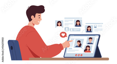 Online dating and social networking vector illustration for digital communication and connection design