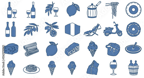 Italian food and wine vector illustration in flat style – perfect for culinary design and posters