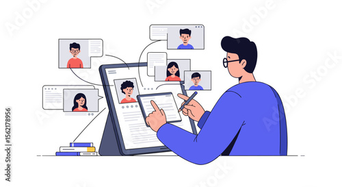 Online meeting vector illustration: virtual communication and collaboration design in flat style