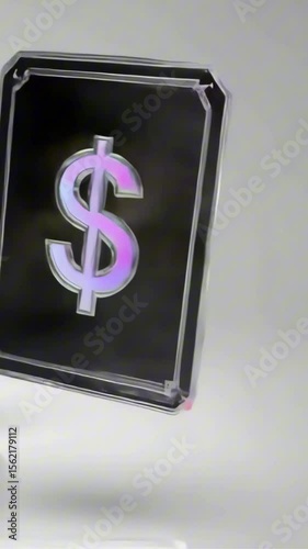 vertical 9:16 Floating collector cards with holographic $ signs rotating in air, each one with rare rarity frames — gold, platinum, glitch — NFT-ready aesthetic