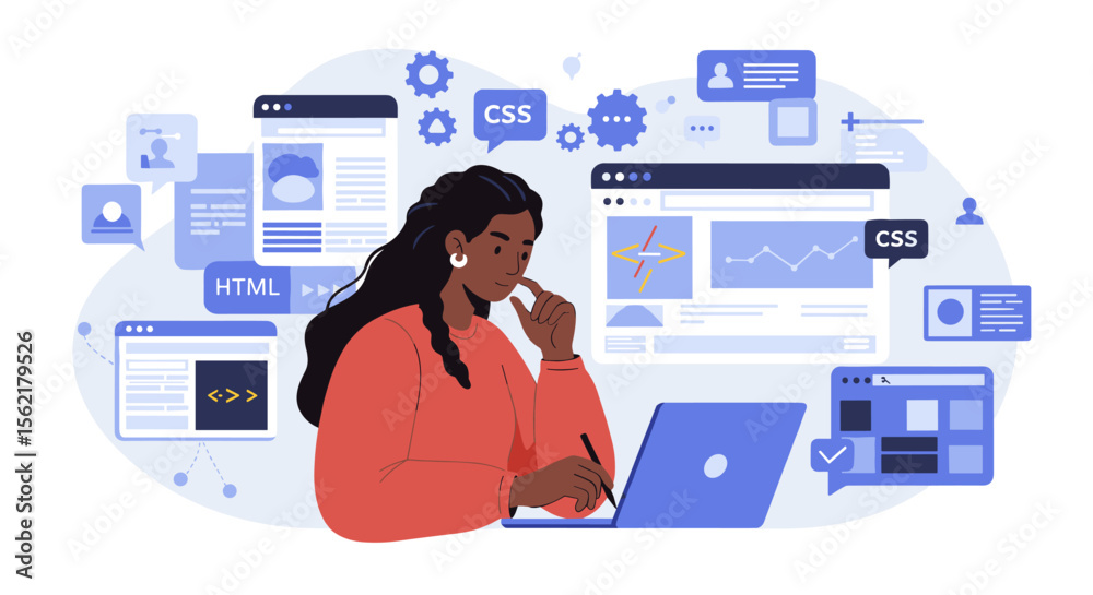 Web development concept vector illustration featuring css and html elements for design projects