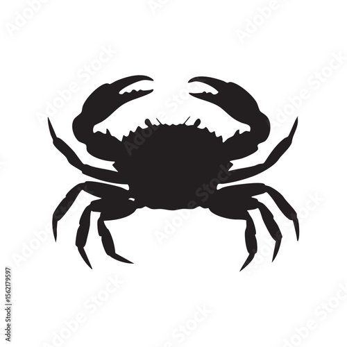 Black silhouette of a crab with claws raised isolated on white background silhouette
