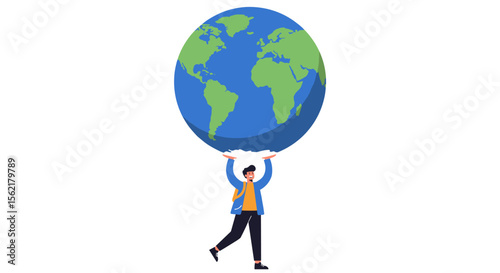 Person holding globe symbolizing global responsibility vector illustration for educational and environmental design