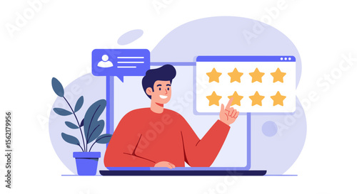 Customer feedback and rating vector illustration for online reviews in flat style