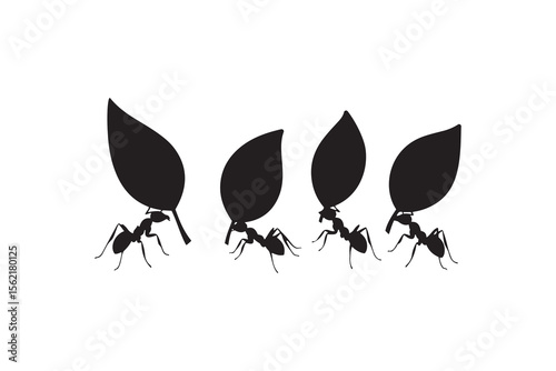 Ants in Line Carrying Leaves Silhouette Art