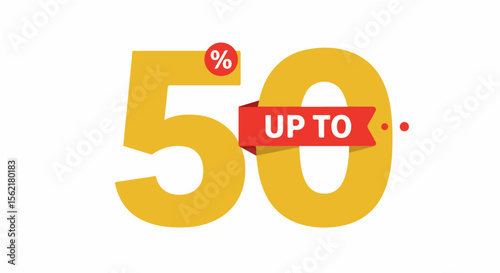 "Up to 50%" Discount Offer Graphic. The minimalist design with subtle shadows is ideal for promotions and sales.