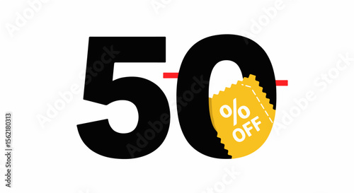 "50% Off" Discount Coupon Graphic. The clean, minimalist design with a flat aesthetic is ideal for promotions and sales.