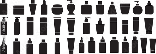Cosmetic Bottle Silhouette Vector Set A Collection of Beauty Product Container Graphics for Skincare and Personal Care Designs on a Transparent Backdrop
