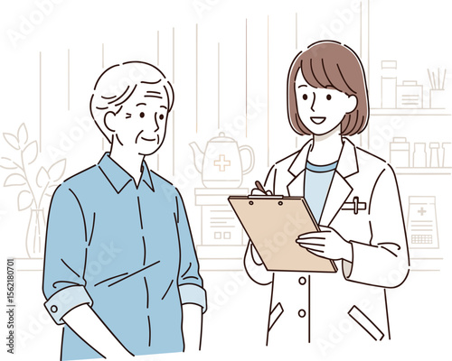 Doctor Explaining to Elderly Patient, Healthcare Consultation Illustration, Medical Communication Concept