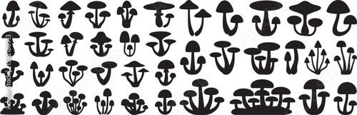 Detailed Mushroom Silhouette Vector Art Collection A Diverse Set of Fungi Illustrations for Botanical Studies and Natural History Projects, Isolated on Transparent Backdrop