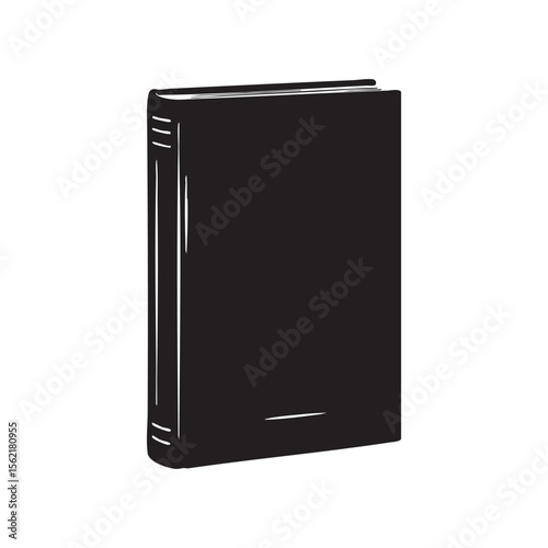 Simple black silhouette of a closed book standing upright isolated on white background silhouette