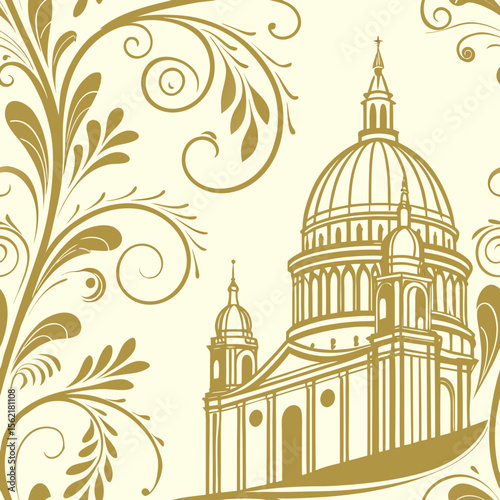 Golden London Cathedral Scroll - Elegant Historic Pattern