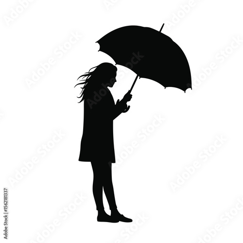Silhouettes of people in business attire, holding umbrellas against the rain, illustrate concepts of protection and success in adverse weather
