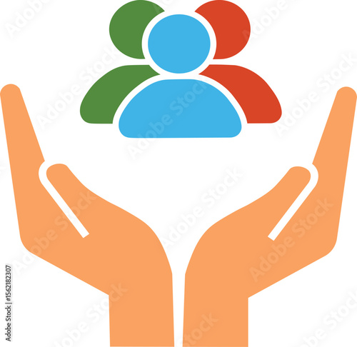 An inclusive workplace. employees on human hand line icon set vector illustration on white background