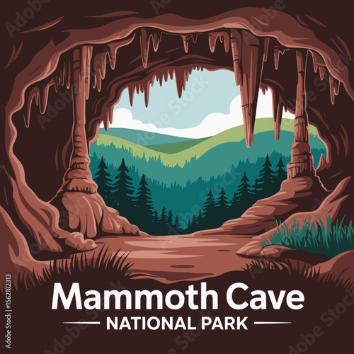 Mammoth Cave Entrance Art with Stalactites Print