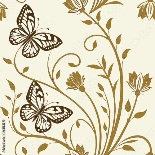 Butterfly Floral Vector Seamless Background