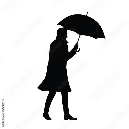 Elegant man with an umbrella smiling in the rain, a blend of fashion and protection