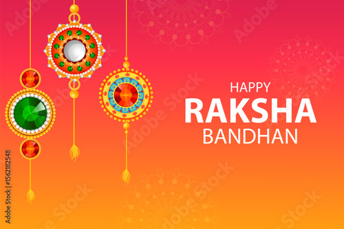 Happy Raksha Bandhan Indian festival celebration greeting background with ornamental Rakhi.