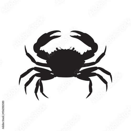 Black silhouette of a crab with claws raised isolated on white background silhouette
