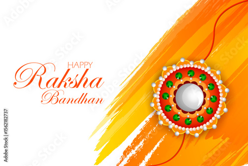 Happy Raksha Bandhan Indian festival celebration greeting background with ornamental Rakhi.