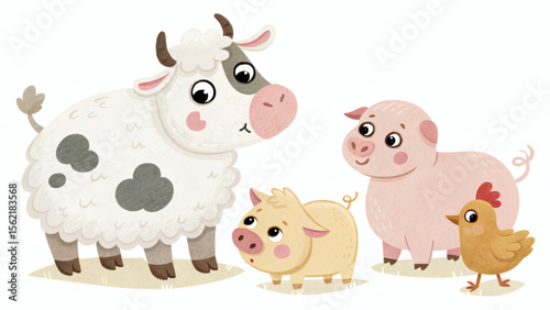 Chubby Farm Animals Seamless Vector Pattern
