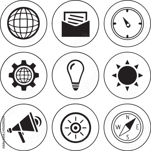 global business icon, global icon, business icon, business card icons and Communication Circular Icons Set