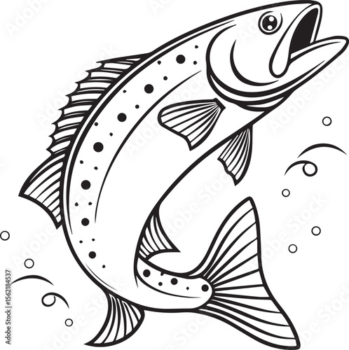 Jumping Fish Line Art Vector Illustration with Editable Stroke

