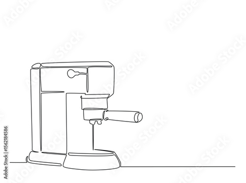 Modern coffee machine in single outline illustration. Continuous line art drawing of coffee machine for coffee shop.