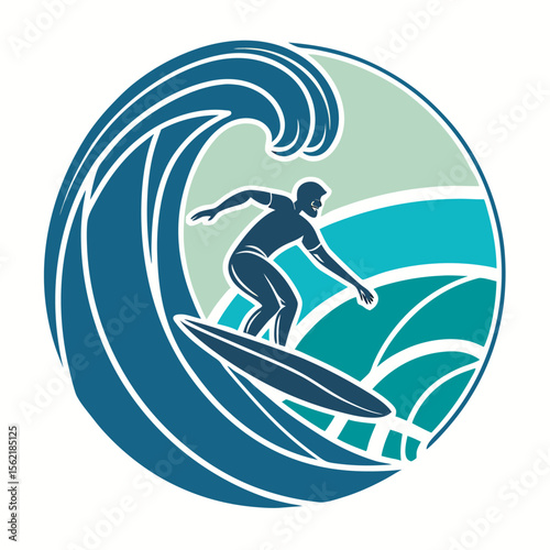 Surfing in the waves logo vector illustration free online download.