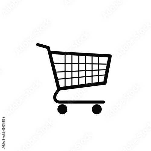 Metal shopping cart icon for retail and e-commerce business, isolated on white