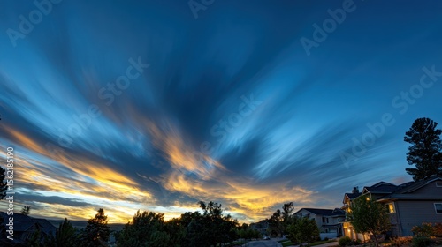 Sunset panorama with streaked clouds