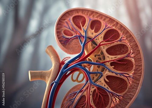 Macro Biology Image of Kidney with Vascular Detail