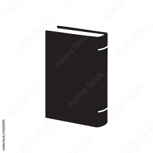 A simple black silhouette of a closed book standing upright isolated on white background silhouette