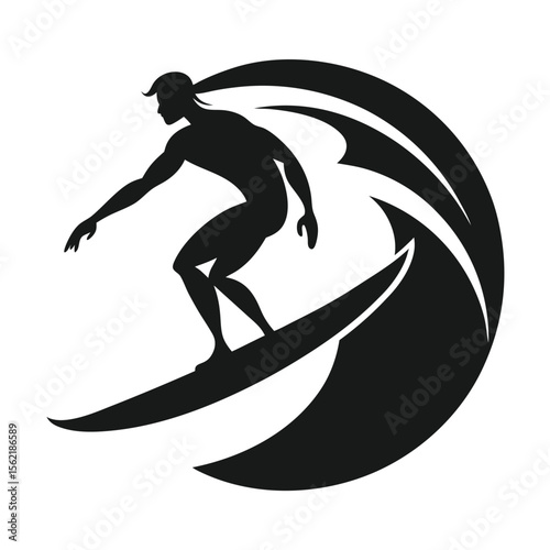 Clean Black Silhouette of a Person Surfing on a Board