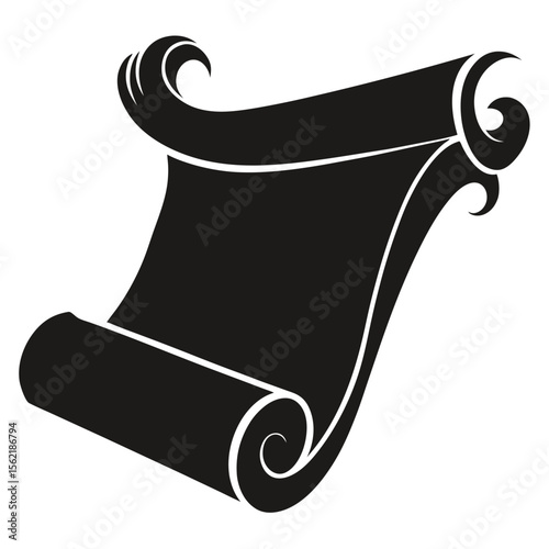 Clean Black Silhouette of an Unrolled Parchment Scroll