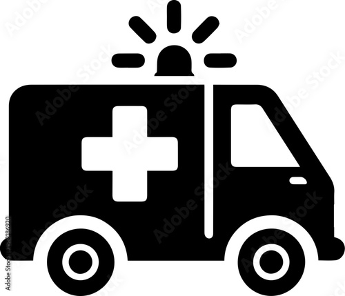 Ambulance Vehicle Icon with Emergency Siren and Medical Cross
